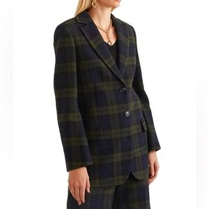 AKRIS Jacket Women’s 2 Blazer Military Green Checked Structured Wool Plaid